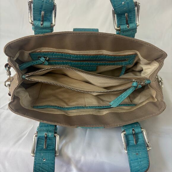 Michael Kors Satchel Turquoise Croc Embossed Canvas Buckle Shoulder Bag Y2K - Picture 6 of 13